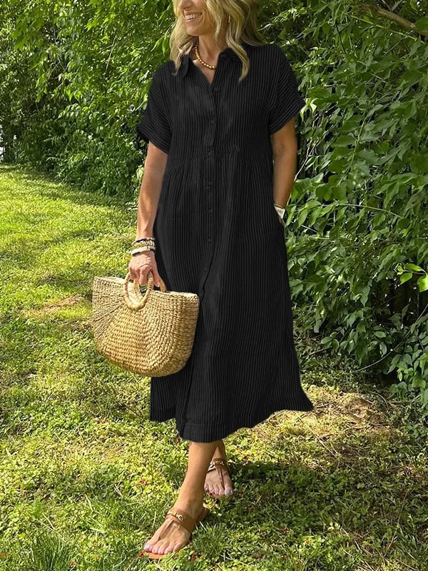 Culture® | Striped Lapel Button Down Shirt Dress