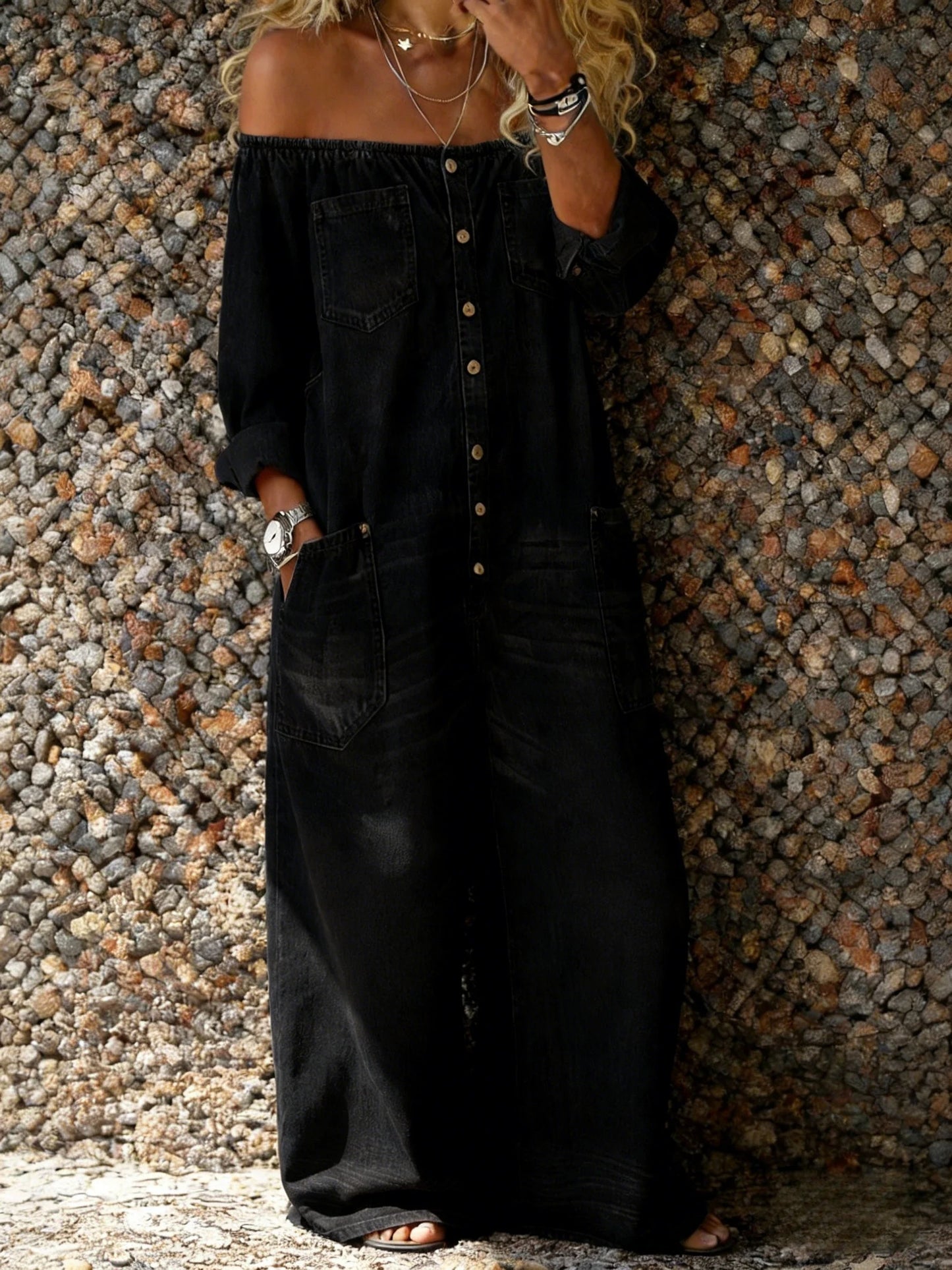 Culture® | Off Shoulder Denim Jumpsuit
