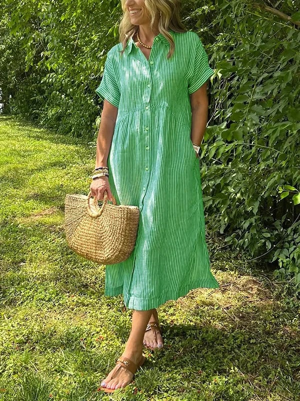 Culture® | Striped Lapel Button Down Shirt Dress