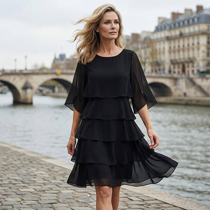 Culture® | Women's Elegant Layered Ruffle Sleeve Dress