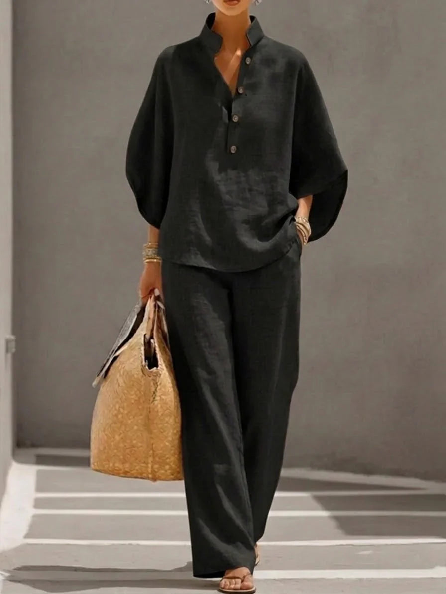 Culture® | Linen Two-Piece Set with Batwing Sleeves & Wide-Leg Pants