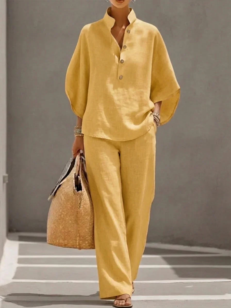 Culture® | Linen Two-Piece Set with Batwing Sleeves & Wide-Leg Pants