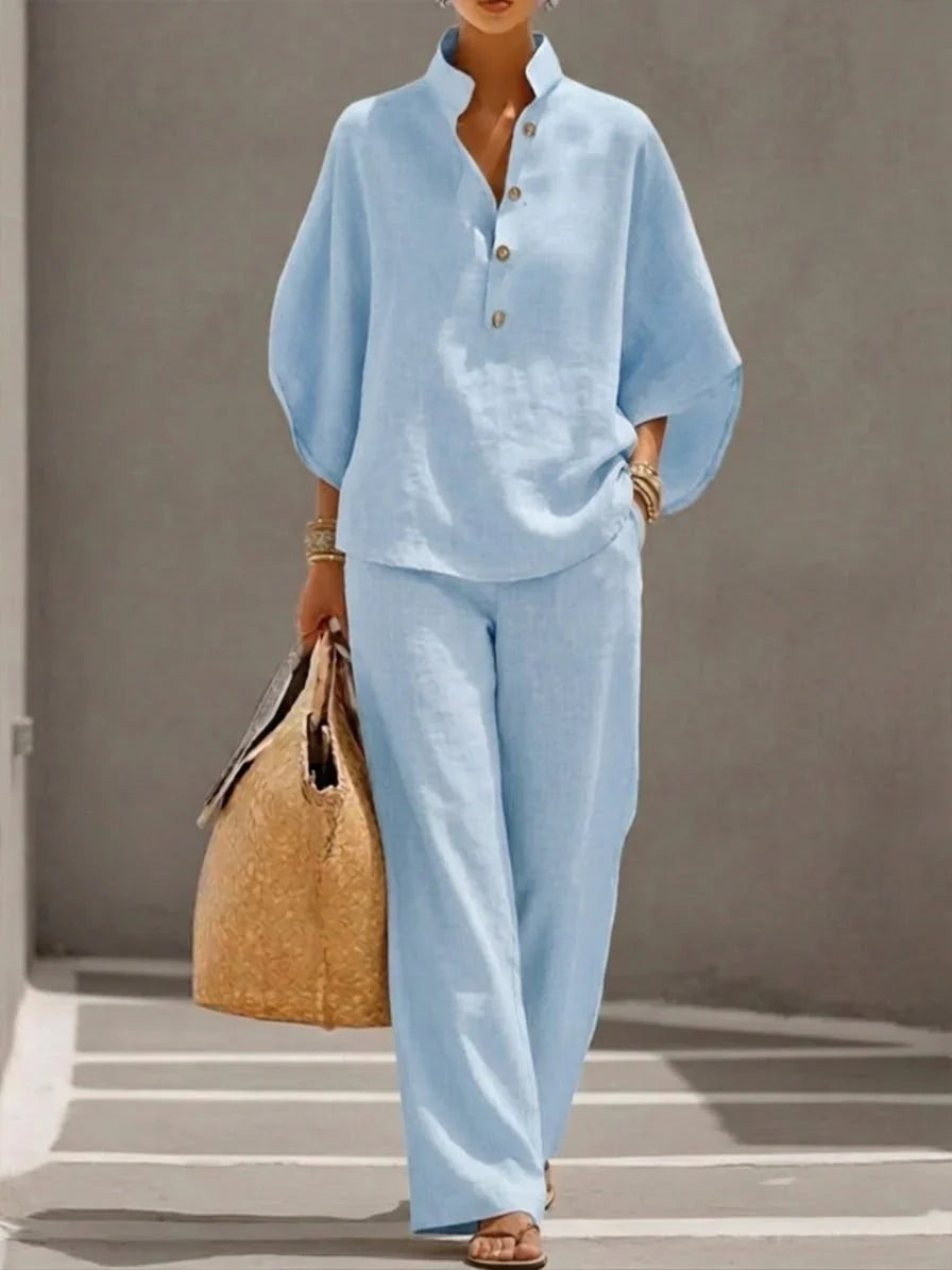 Culture® | Linen Two-Piece Set with Batwing Sleeves & Wide-Leg Pants