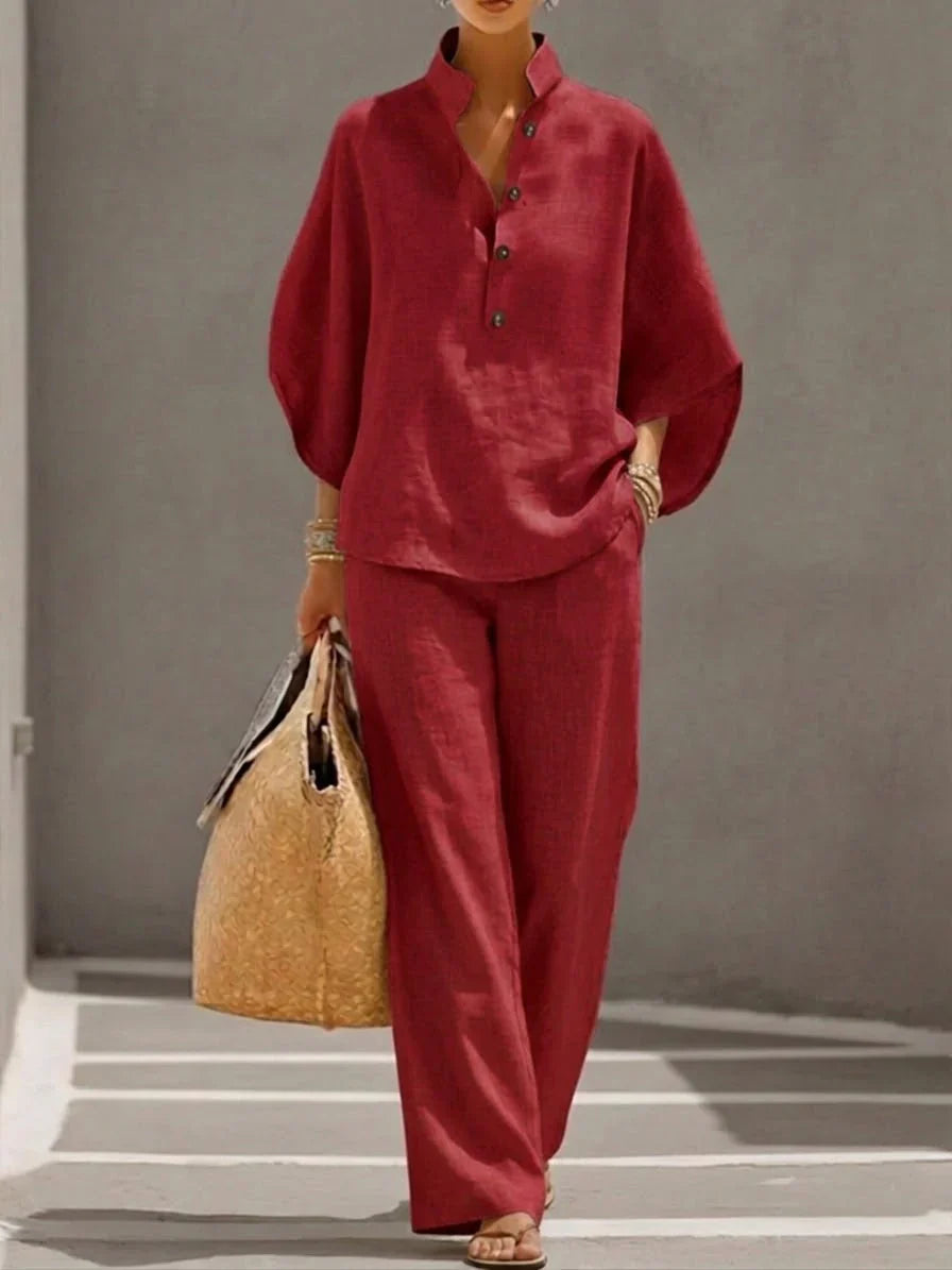 Culture® | Linen Two-Piece Set with Batwing Sleeves & Wide-Leg Pants