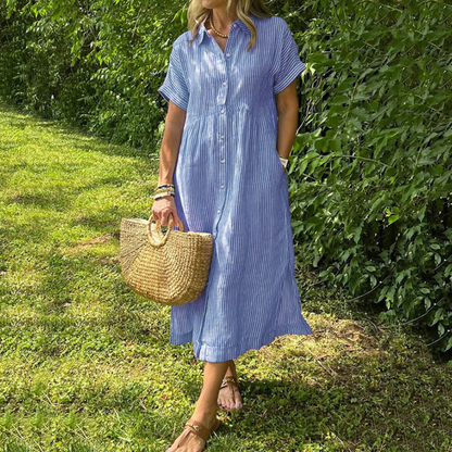 Culture® | Striped Lapel Button Down Shirt Dress