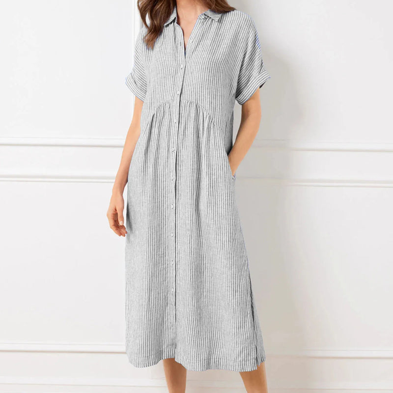 Culture® | Striped Lapel Button Down Shirt Dress