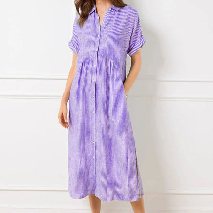 Culture® | Striped Lapel Button Down Shirt Dress
