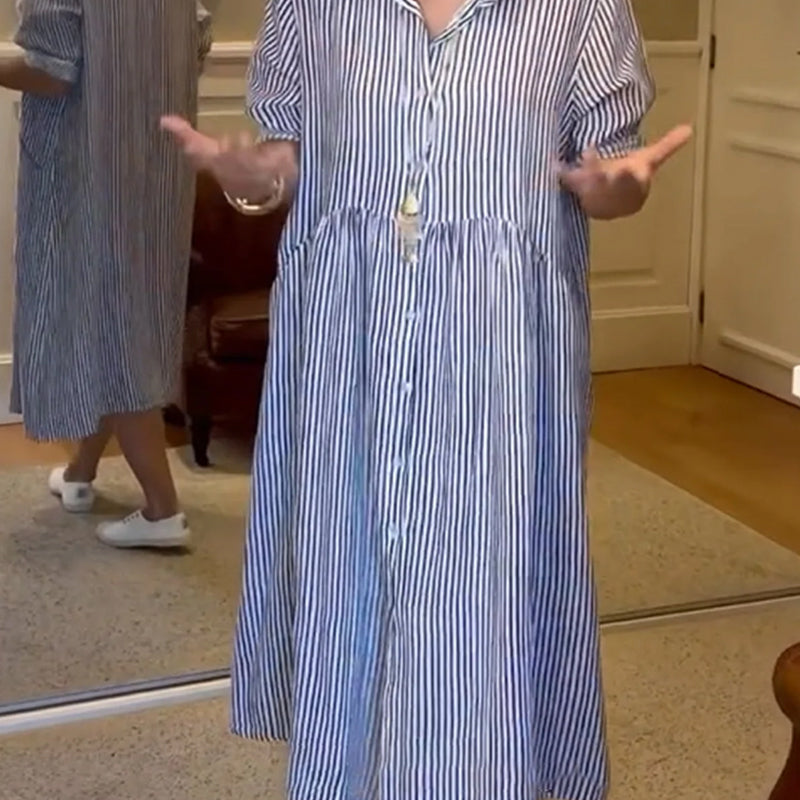 Culture® | Striped Lapel Button Down Shirt Dress