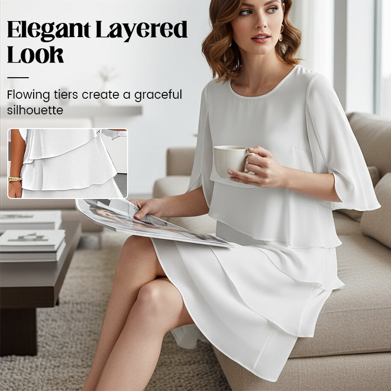 Culture® | Women's Elegant Layered Ruffle Sleeve Dress
