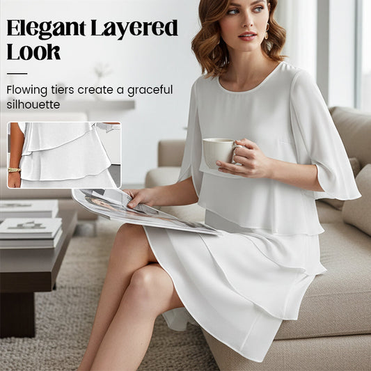 Culture® | Women's Elegant Layered Ruffle Sleeve Dress