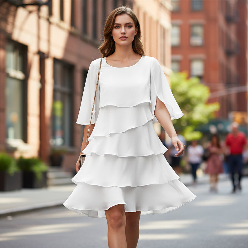 Culture® | Women's Elegant Layered Ruffle Sleeve Dress