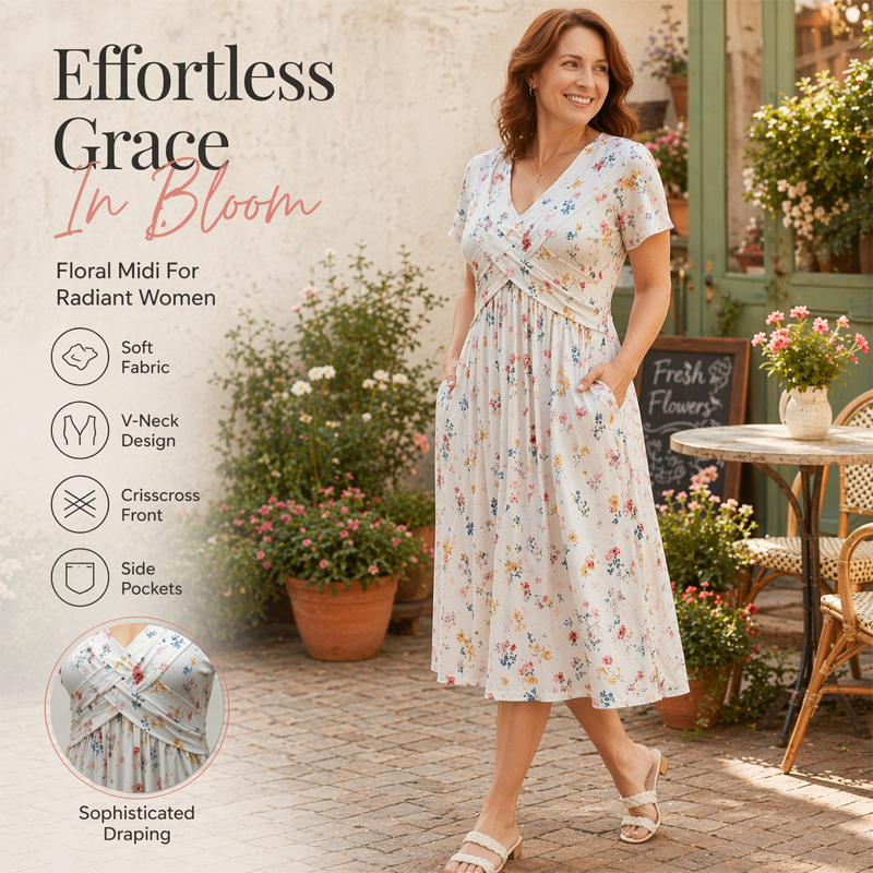 Culture® | Women's V-Neck Floral Print Dress with Twist Waist