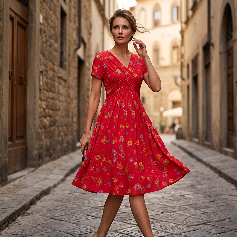 Culture® | Women's V-Neck Floral Print Dress with Twist Waist