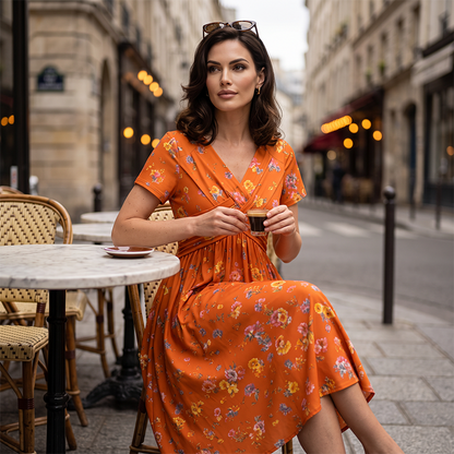 Culture® | Women's V-Neck Floral Print Dress with Twist Waist