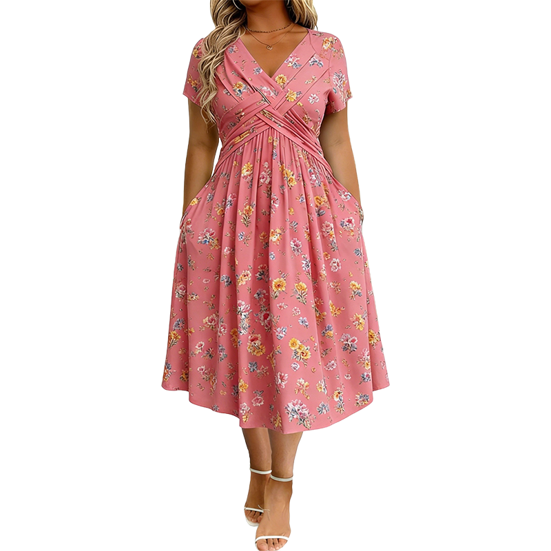 Culture® | Women's V-Neck Floral Print Dress with Twist Waist