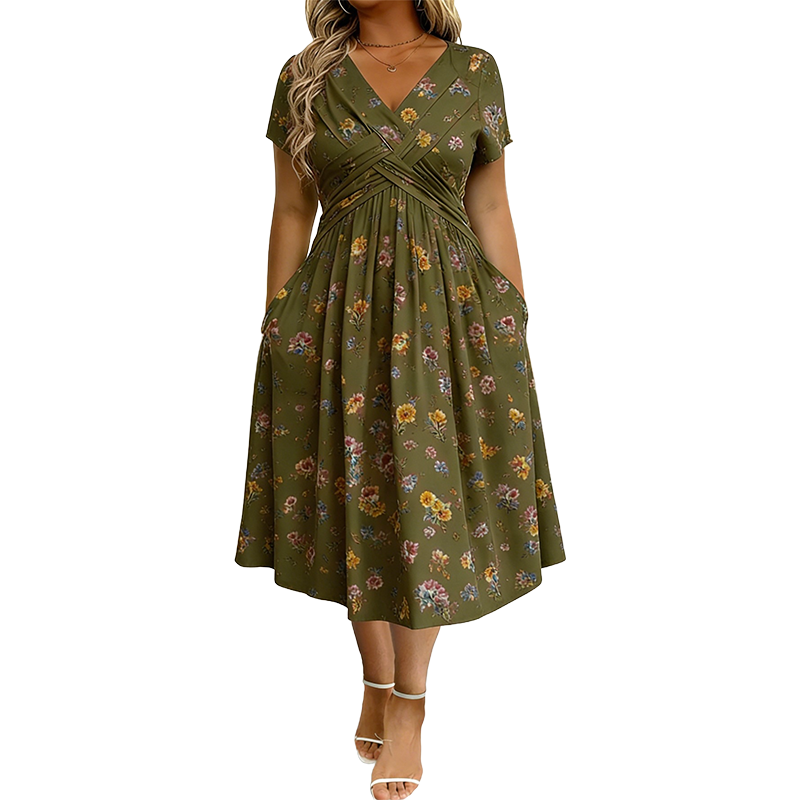 Culture® | Women's V-Neck Floral Print Dress with Twist Waist