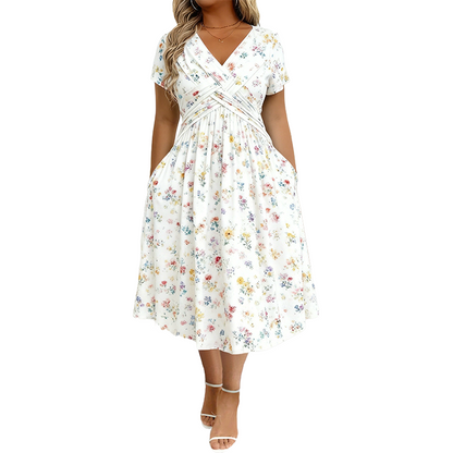 Culture® | Women's V-Neck Floral Print Dress with Twist Waist