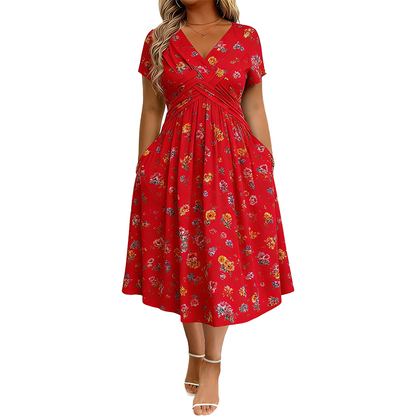 Culture® | Women's V-Neck Floral Print Dress with Twist Waist