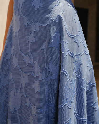 Culture® | Blue Jacquard Ruched Slip Maxi Dress