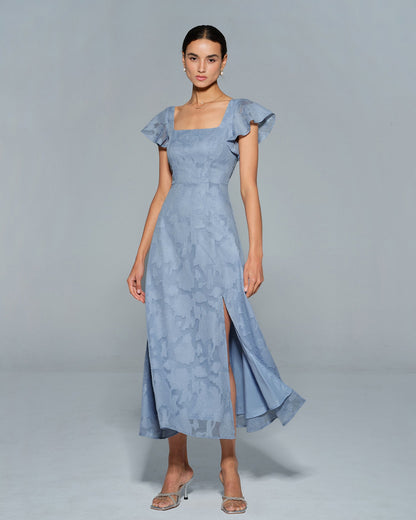 Culture® | Blue Floral Square Neck Midi Dress