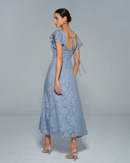 Culture® | Blue Floral Square Neck Midi Dress