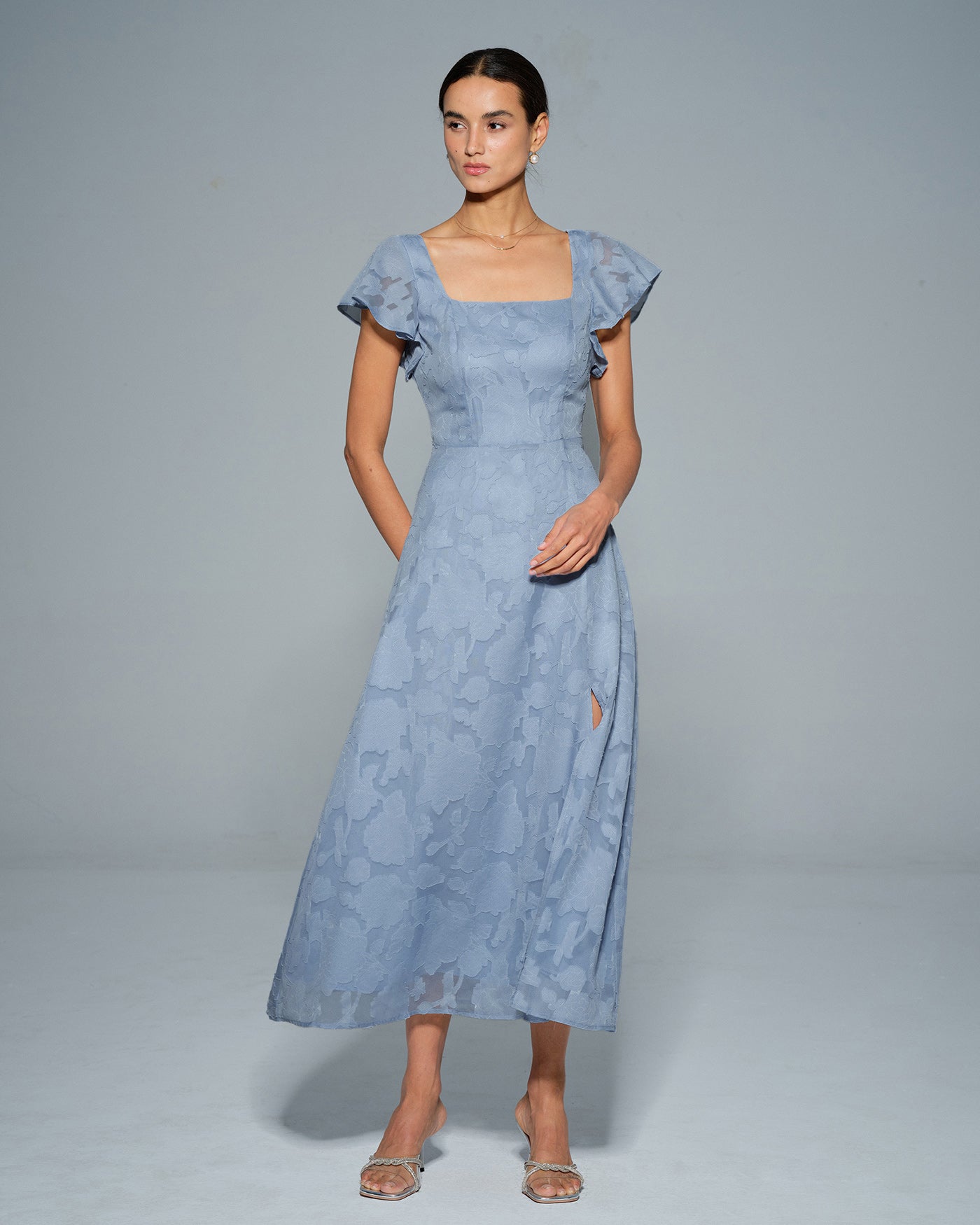 Culture® | Blue Floral Square Neck Midi Dress