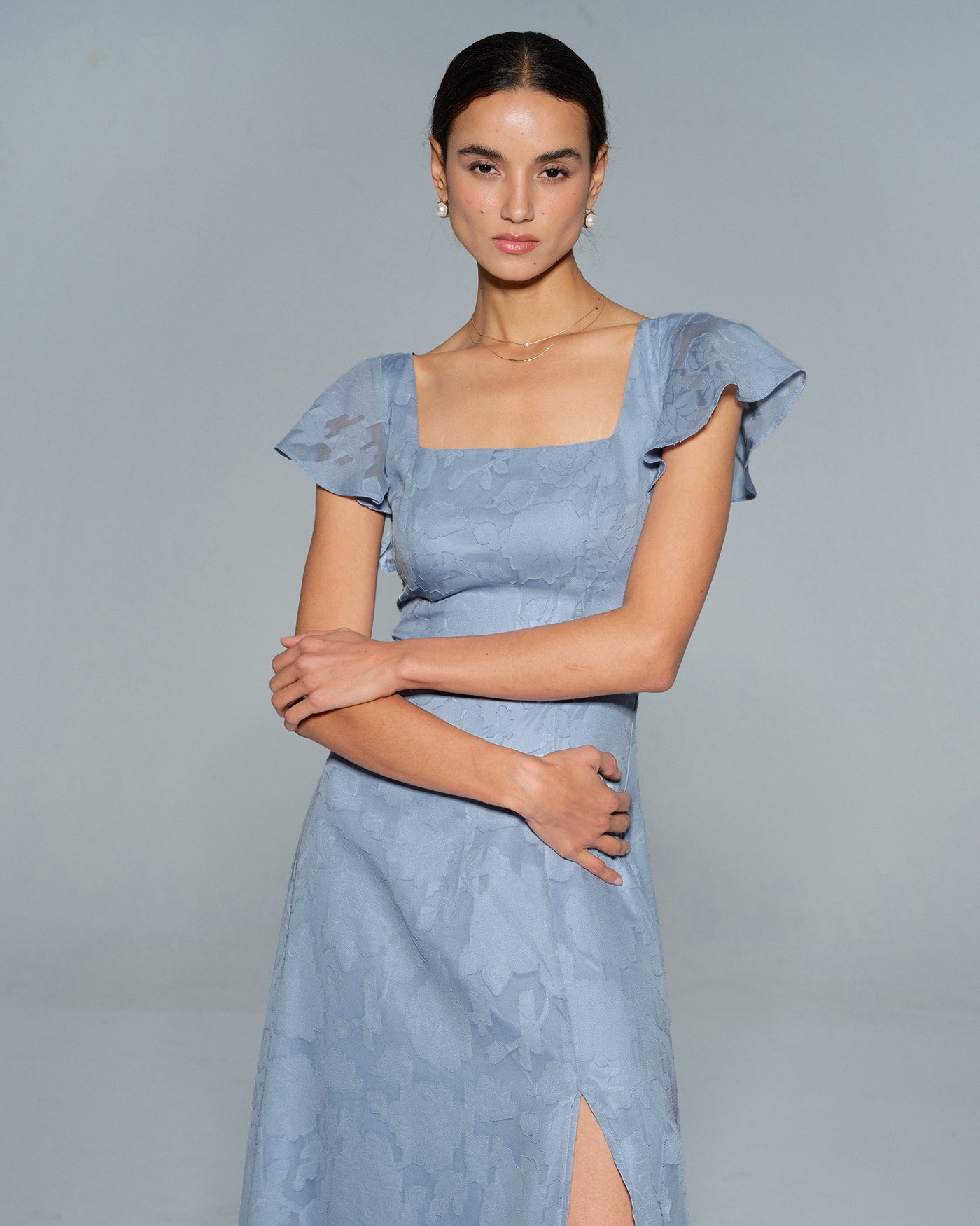 Culture® | Blue Floral Square Neck Midi Dress