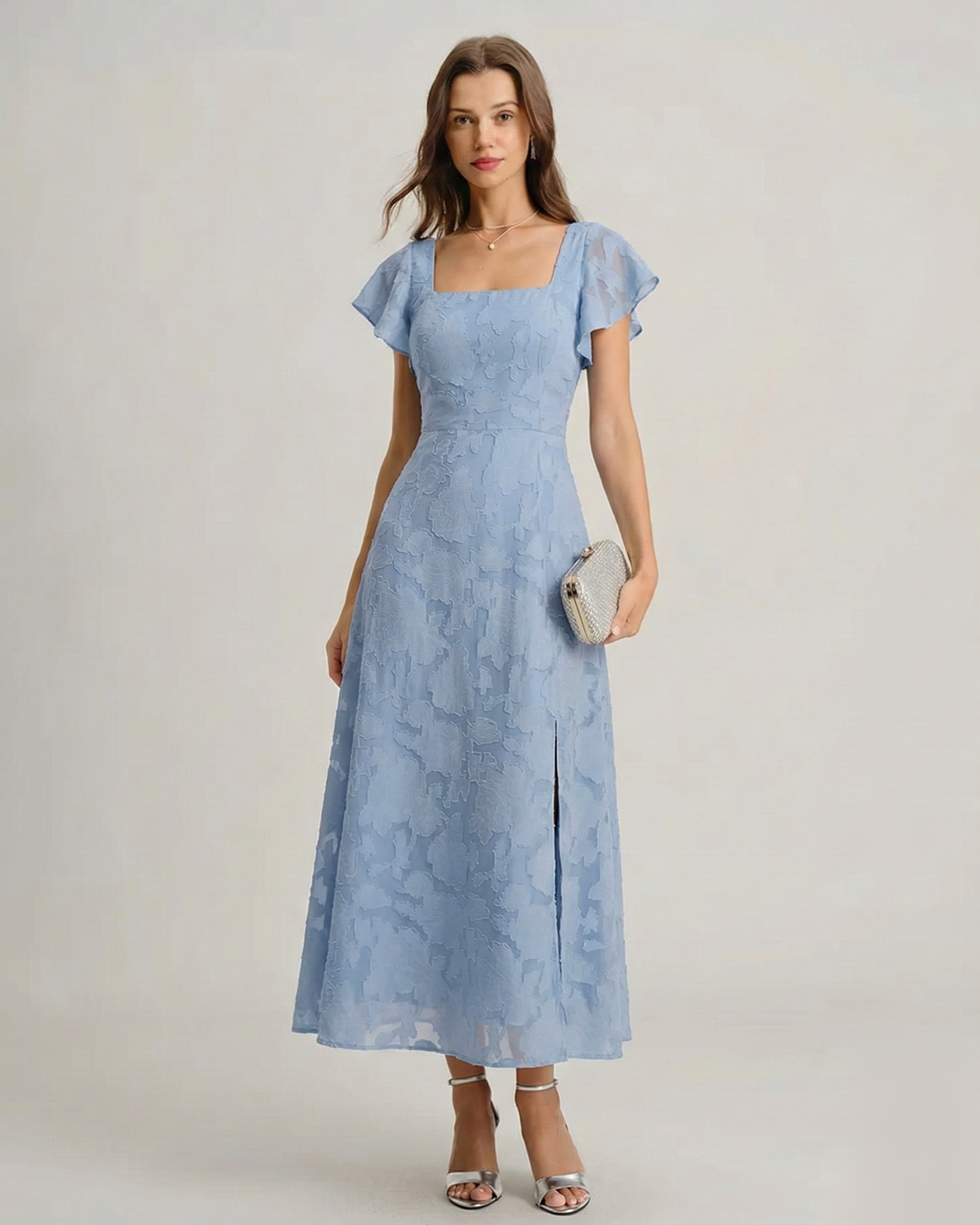 Culture® | Blue Floral Square Neck Midi Dress