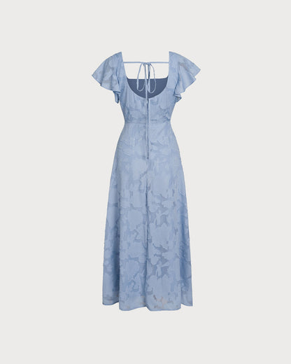 Culture® | Blue Floral Square Neck Midi Dress