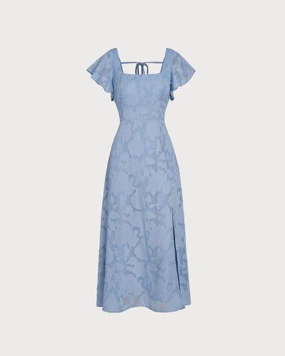 Culture® | Blue Floral Square Neck Midi Dress